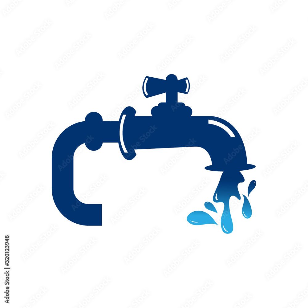 Vector illustration of faucet and a falling drop of water. Flat design of tap with liquid clean background. Kitchen and bathroom steel pipe cleaning and washing concept Vector illustration of faucet and a falling drop of water. Flat design of tap with liquid clean background. Kitchen and bathroom steel pipe cleaning and washing concept