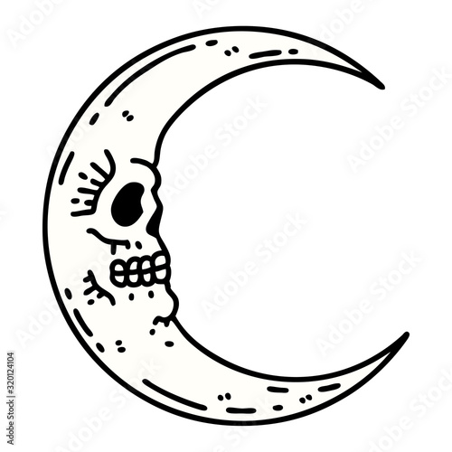 traditional tattoo of a skull moon