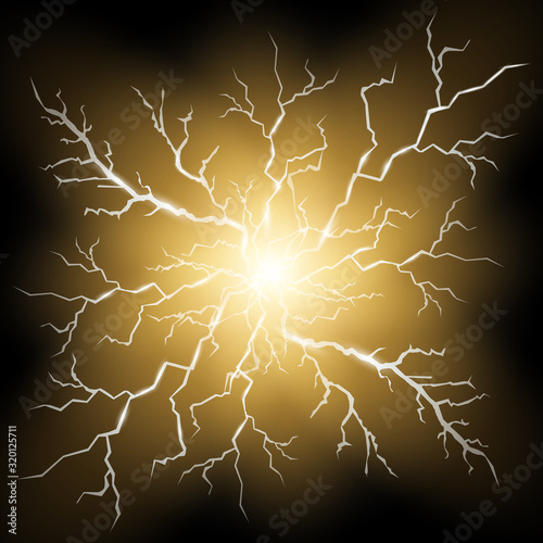 Thunder energy. Realistic electricity lightning flash bolt or thunderbolt 
