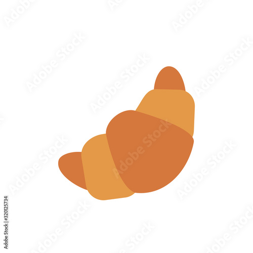 Croissant isolated on white background. Single croissant or crescent roll icon. Simple pastry snack, menu design element. Fresh bakery dough product for breakfast. Vector illustration, flat, clip art.