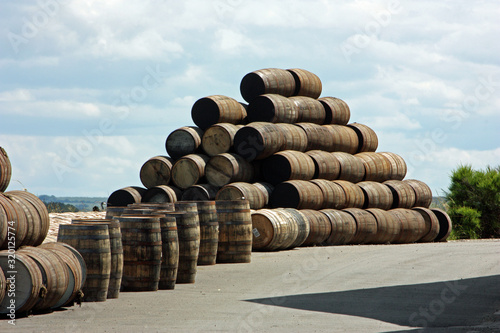 Whisky barrels stored at courtyard