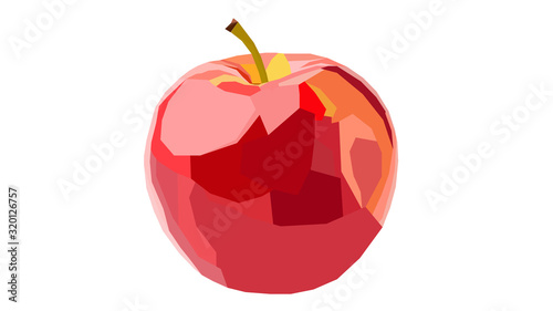 Red apple illustration isolated, white background, low poly. Graphic of ripe pome, glyph icon, winesap colorful logo. Fruit of Eden. Knowledge, immorality, sin concept, immortality, temptation symbol photo