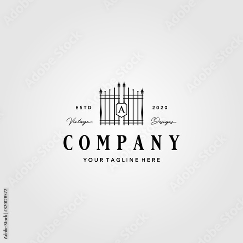 building gate fence logo vintage vector illustration design