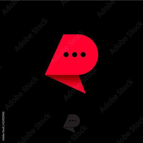 R monogram. R logo. R chat monogram. Red bended element like talk bubble. Monochrome option.