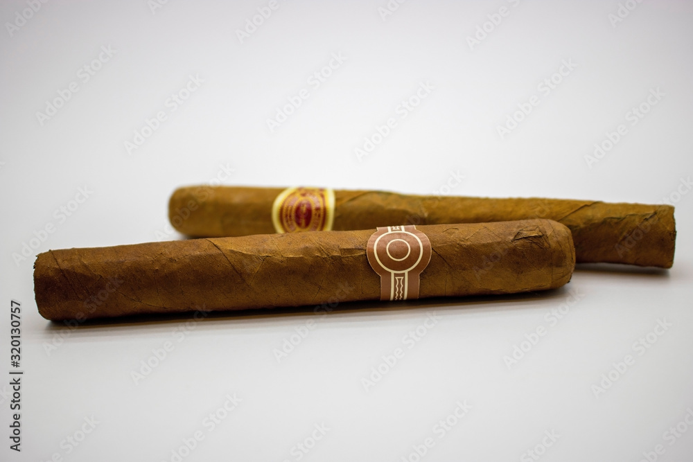 Cuban cigars on a white background