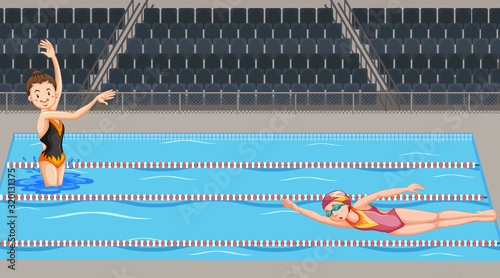 Scene with two swimmers in the pool