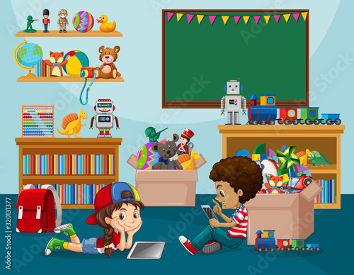 Scene with kids playing in the room