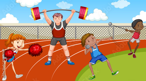Scene with people doing track and field sports