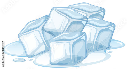Pile of ice melting on white background
