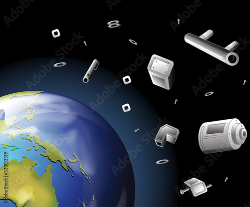 Earth and trash in the space
