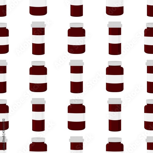 Illustration on theme big colored set different types of pills inside close jar