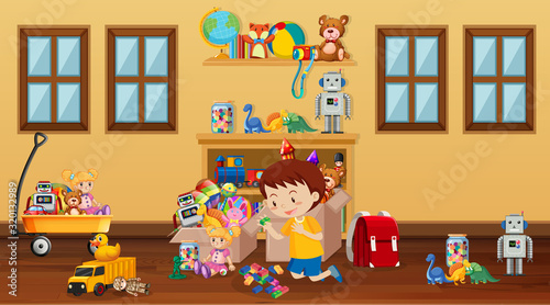 Scene with boy playing in the room