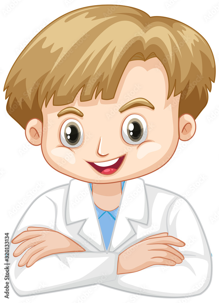 Cute boy in lab gown on white background Cute boy in lab gown on white background