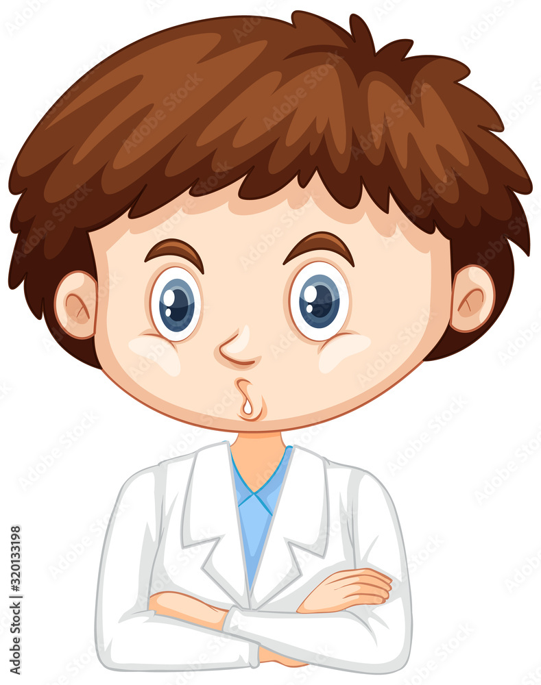 Happy boy wearing lab gown on white background Happy boy wearing lab gown on white background