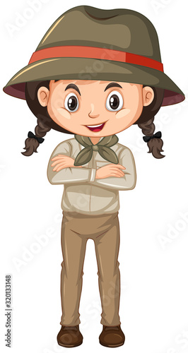 Girl in scout uniform on white background