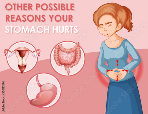Diagram showing different stomach hurts in woman