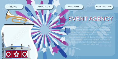Event agency company site template. Event management header poster design. Vector illustration of events planning services