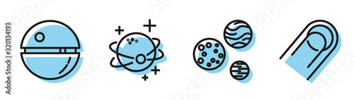 Set line Planet, Death star, Planet and Satellite icon. Vector photo