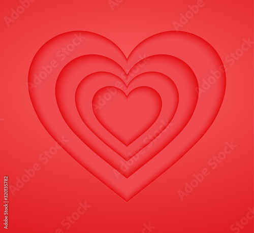 Red heart paper blank background, origami and valentines day concept