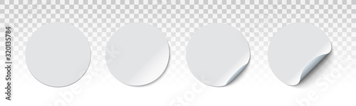 White adhesive stickers. Blank templates of price tags. Empty mockup paper circles.