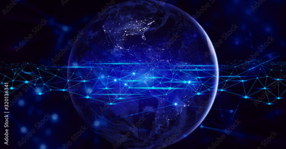 Fototapeta premium global earth with data artificial intelligence network technology internet cyber with futuristic style, 3d illustration, Element of this image furnished by NASA