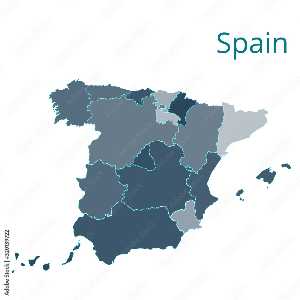 Map of the Spain. Vector image of a global map in the form of regions in Spain. Easy to edit