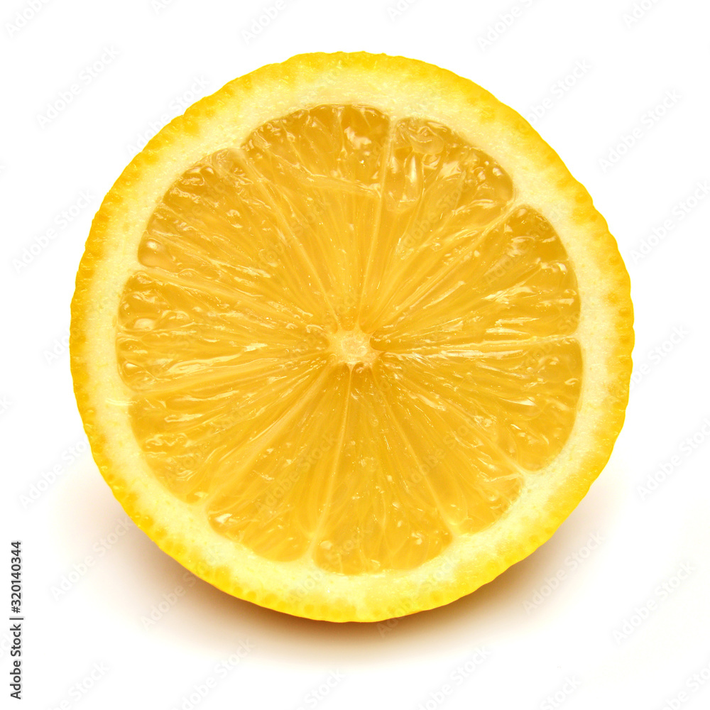 Slice lemon citrus isolated on a white background. Creative concept of juice, freshly squeezed fruits. Top view, flat lay Slice lemon citrus isolated on a white background. Creative concept of juice, freshly squeezed fruits. Top view, flat lay