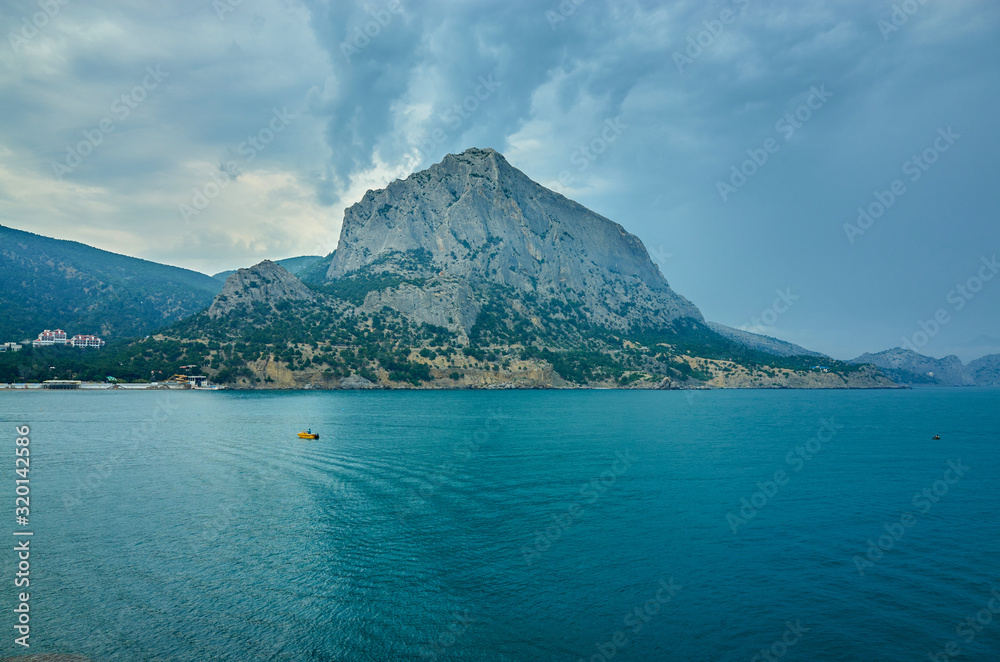 Beautiful bay with mountain views. Mount Falcon. Black Sea coast, Novyi Svet village, Crimea