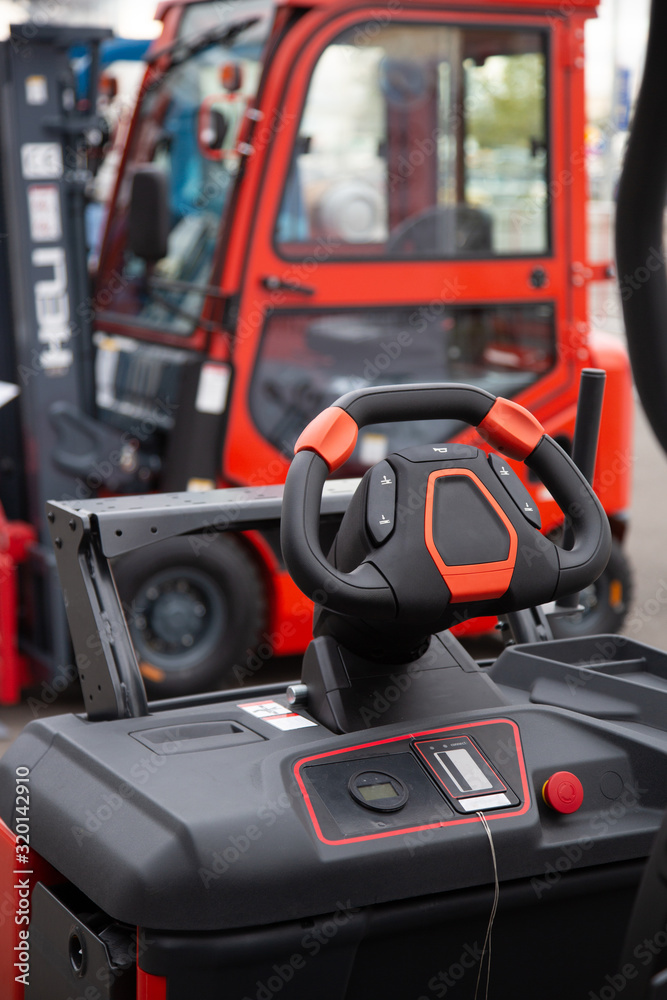Steering wheel forklift truck, detail view Steering wheel forklift truck, detail view