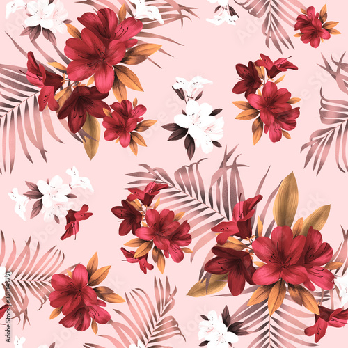 Fototapeta Naklejka Na Ścianę i Meble -   Floral seamless background for surface design. Bright pattern with rondonedron flowers