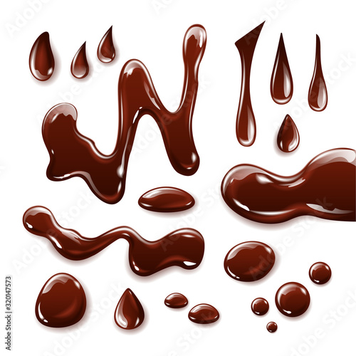 Dark chocolate pieces on white background. Vector illustration.