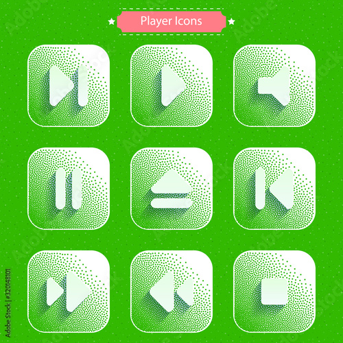 Icons for media player. Dotted background.