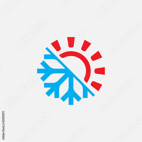 Hot and cold Logo Design Template, Heating and Cooling icon, sun and snowflake icon vector, hot, cold, Element, winter, conditioning