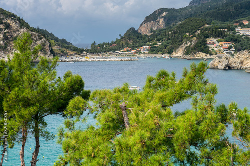 Paleokastritsa bay in Corfu Island in Greece, view from above