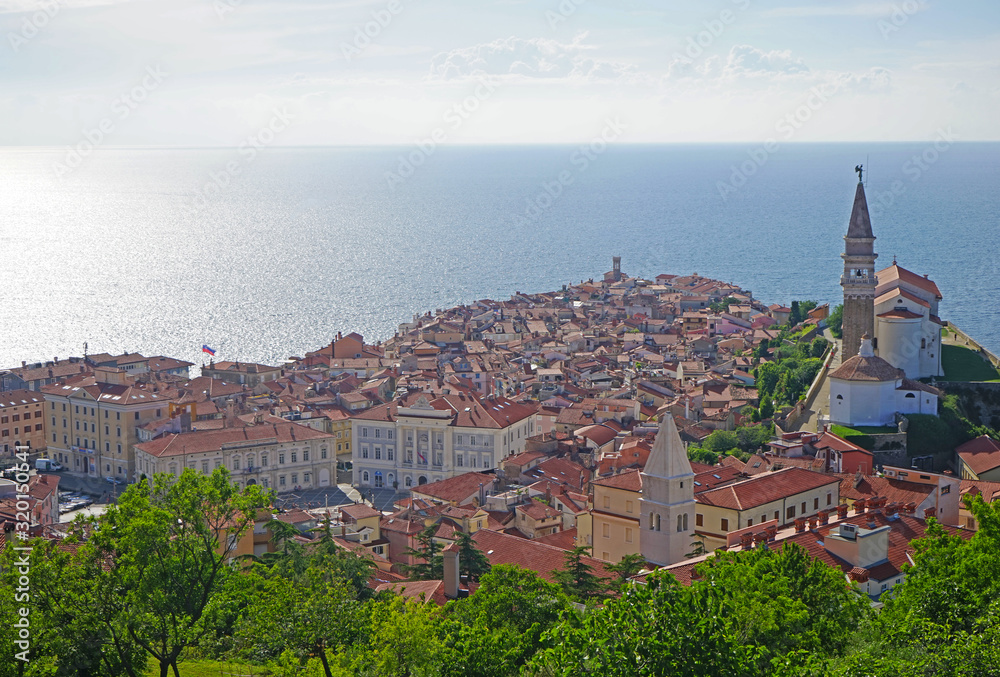 The view of old town of Piran, Slovenia. Seen from the ramparts. 