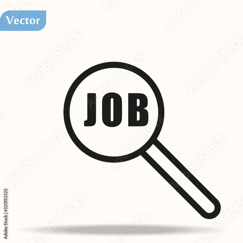 Job search concept icon. Text with magnifying glass. Flat style design icon