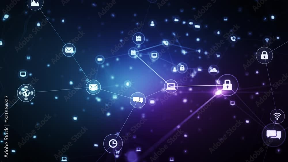 Connecting people on the internet. Concept of big data or internet of things (IoT). Perfect to use as a technology, social media or futuristic background. Seamless loop. Alpha incl. CG animation. 4K