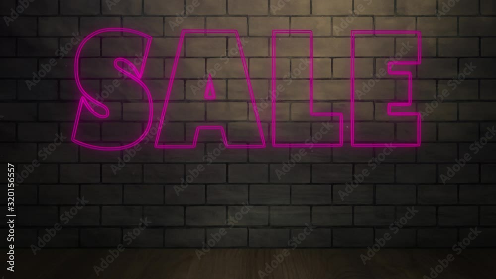Sale neon sign flashing on a brick wall. Promotional background video animation for commercials Sale neon sign flashing on a brick wall. Promotional background video animation for commercials