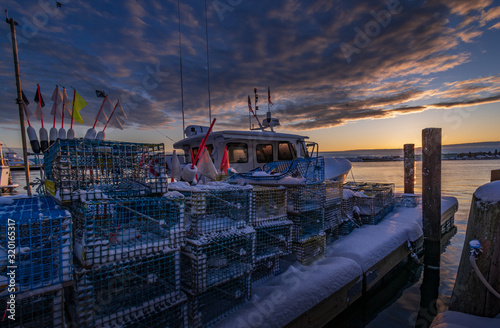 Lobster boat sunrise in Portland, Maine.