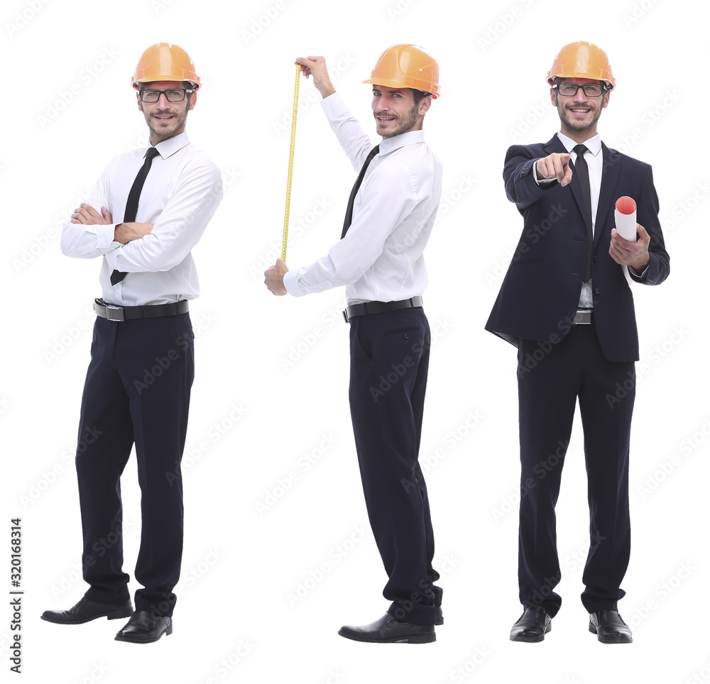 in full growth .successful architect engineer in orange helmet. in full growth .successful architect engineer in orange helmet.