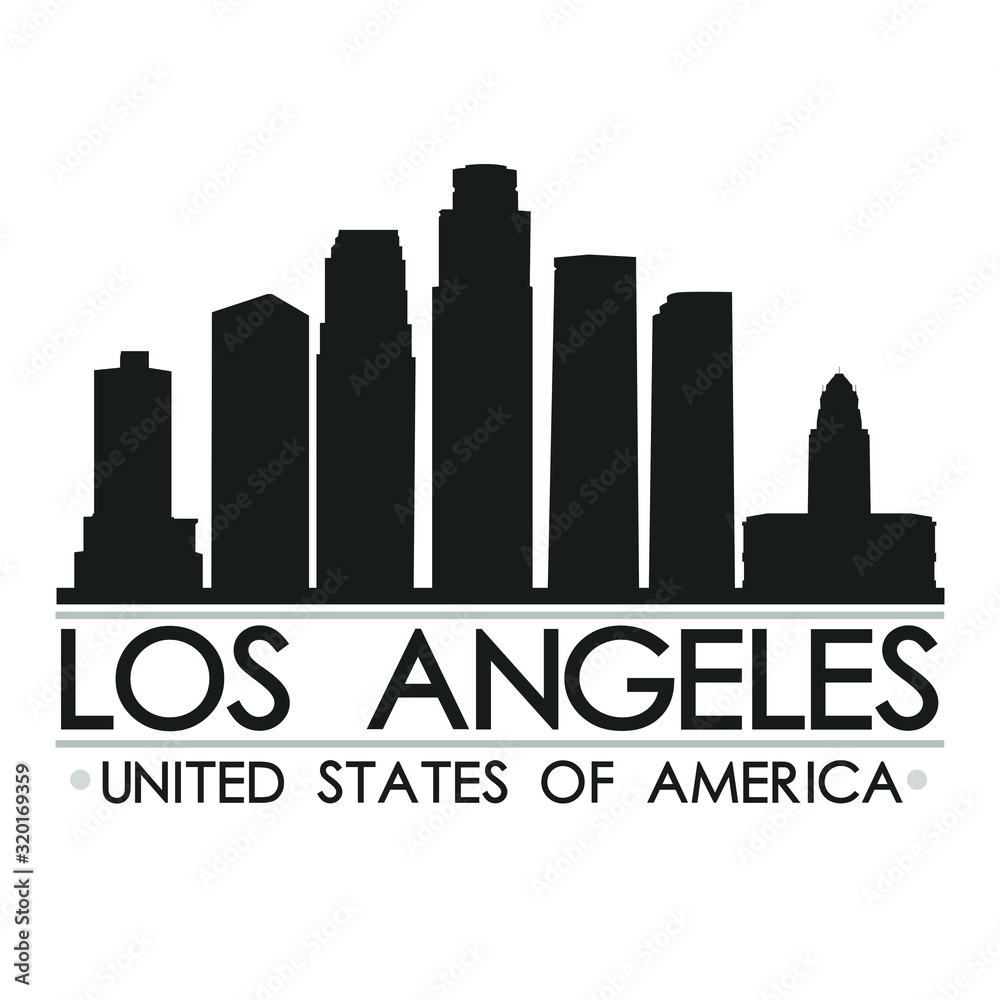 Los Angeles Skyline Silhouette. Design City Vector Art. Landmark Banner Illustration.