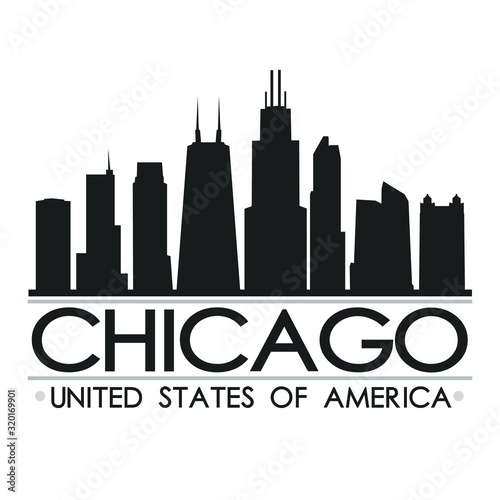 Chicago Skyline Silhouette. Design City Vector Art. Landmark Banner Illustration.