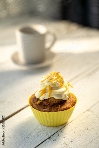 carrot cake cupcake bite size dessert snack homemade baked dessert cream orange peel decoration board composition cafe bistro