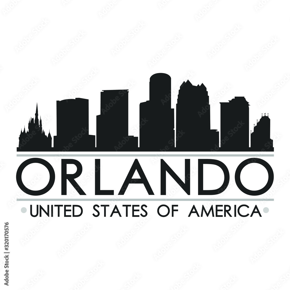 Orlando Florida Skyline Silhouette. Design City Vector Art. Landmark Banner Illustration.