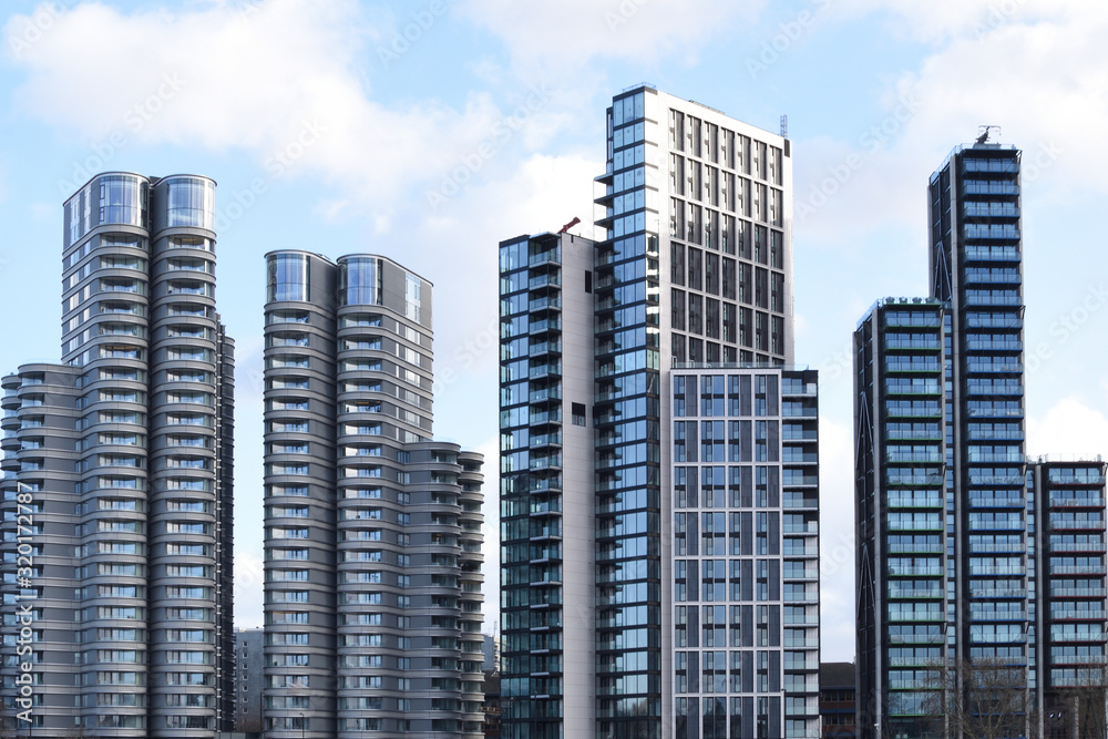 New apartments forming skyline on winters day