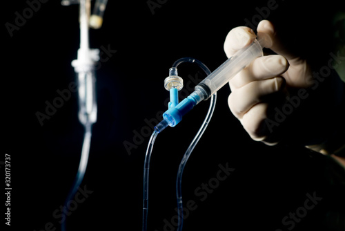 IV Medication Push By Syringe Into Medication Port