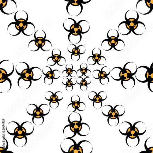 Sign of biohazard. Endless pattern. Vector. Symbol on an isolated background. Hazard warning against an outbreak of coronavirus infection COVID-19. Idea for background, cover, wallpaper. © Gebbi Mur
