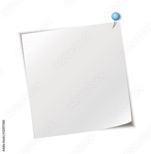 Notiz Blatt mit Pinnadel befestigt, Vektor Illustration isoliert auf weißem Hintergrund