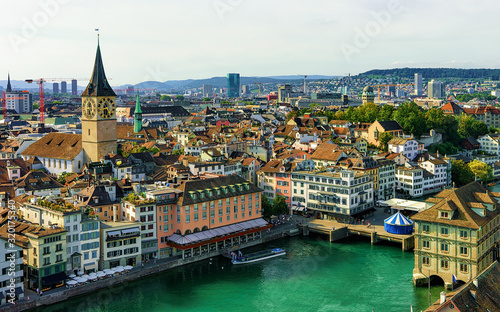 St Peter Church at Limmatquai in the city center of Zurich, Switzerland.