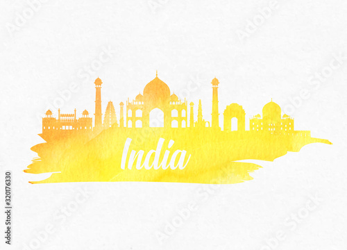 India Landmark Global Travel And Journey watercolor background. Vector Design Template.used for your advertisement, book, banner, template, travel business or presentation.